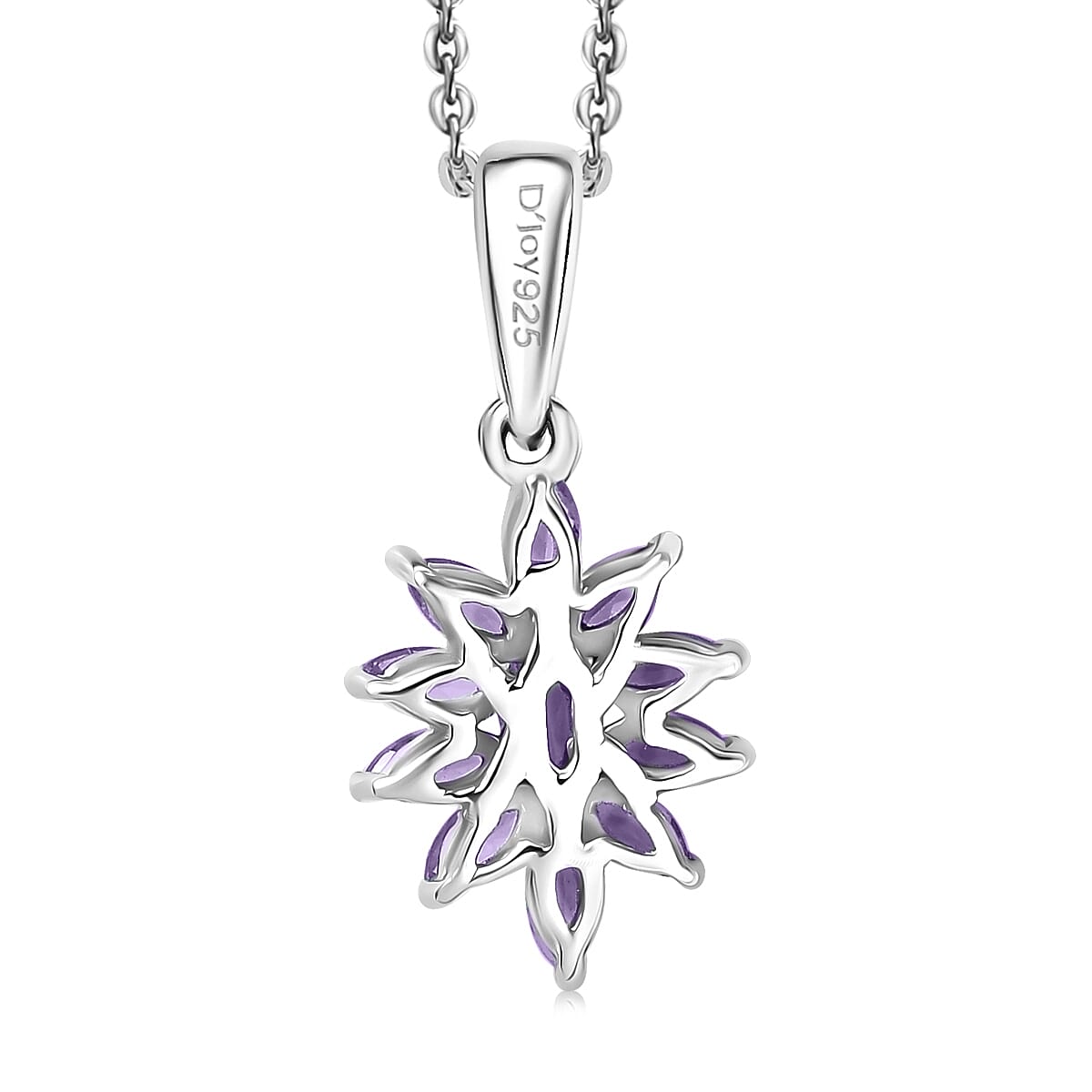 Flower Design Gemstone Pendant Necklace – Rhodium-Plated Sterling Silver