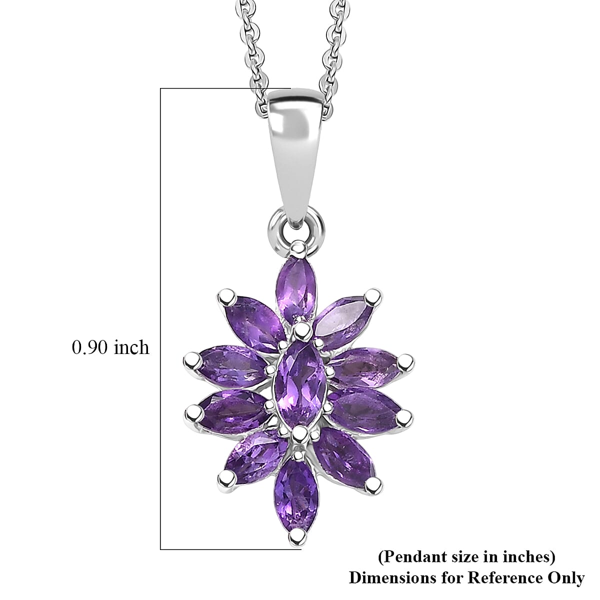 Flower Design Gemstone Pendant Necklace – Rhodium-Plated Sterling Silver