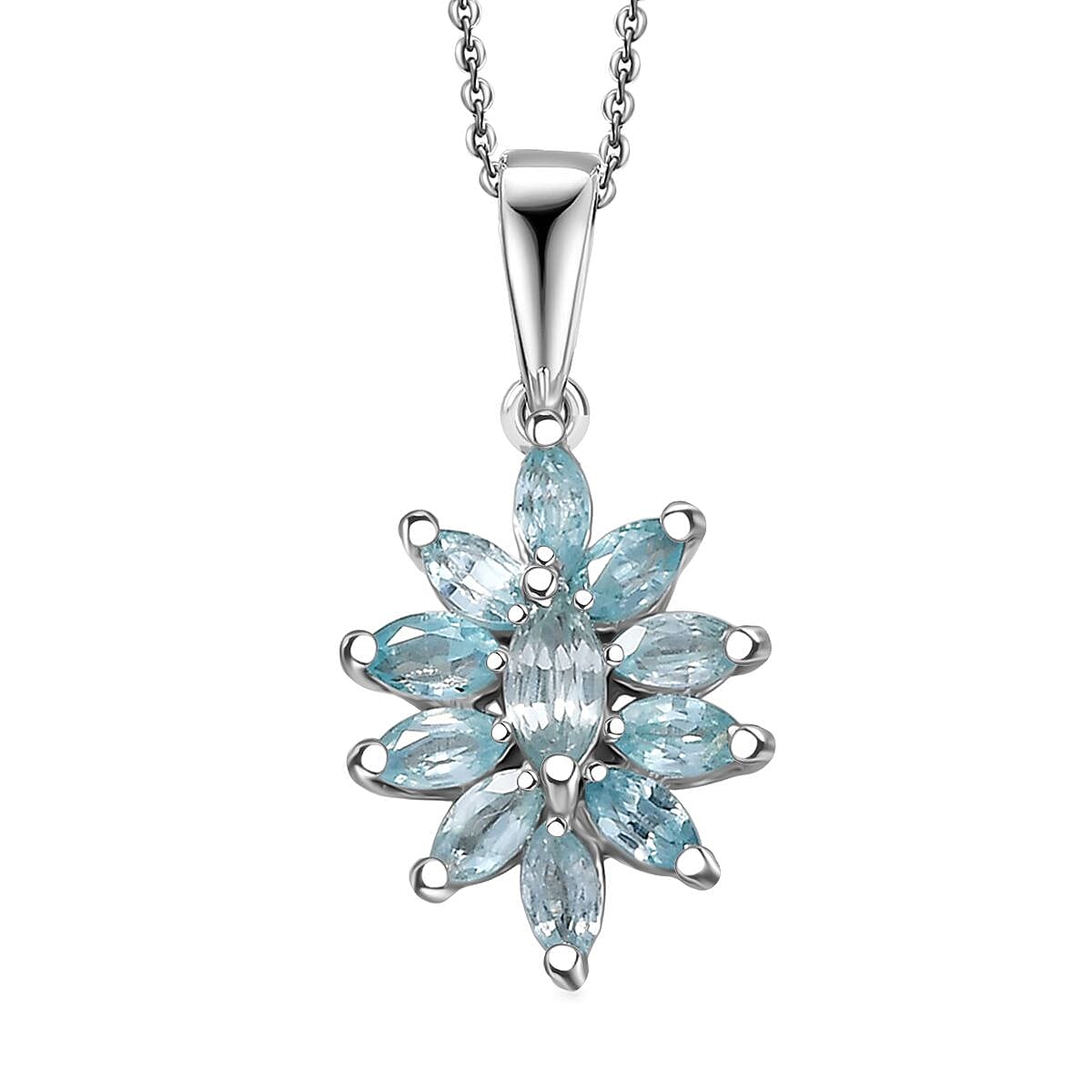Flower Design Gemstone Pendant Necklace – Rhodium-Plated Sterling Silver