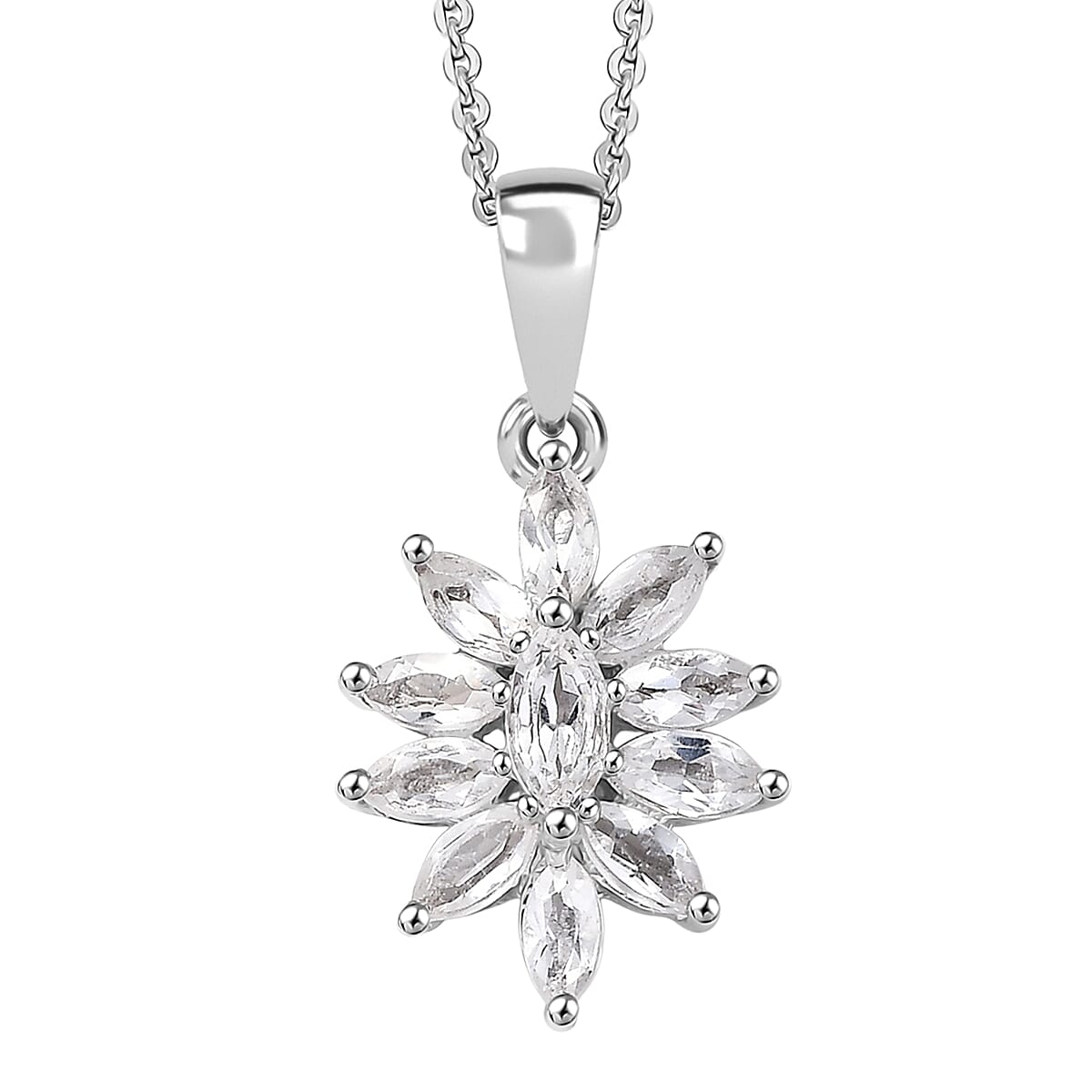 Flower Design Gemstone Pendant Necklace – Rhodium-Plated Sterling Silver