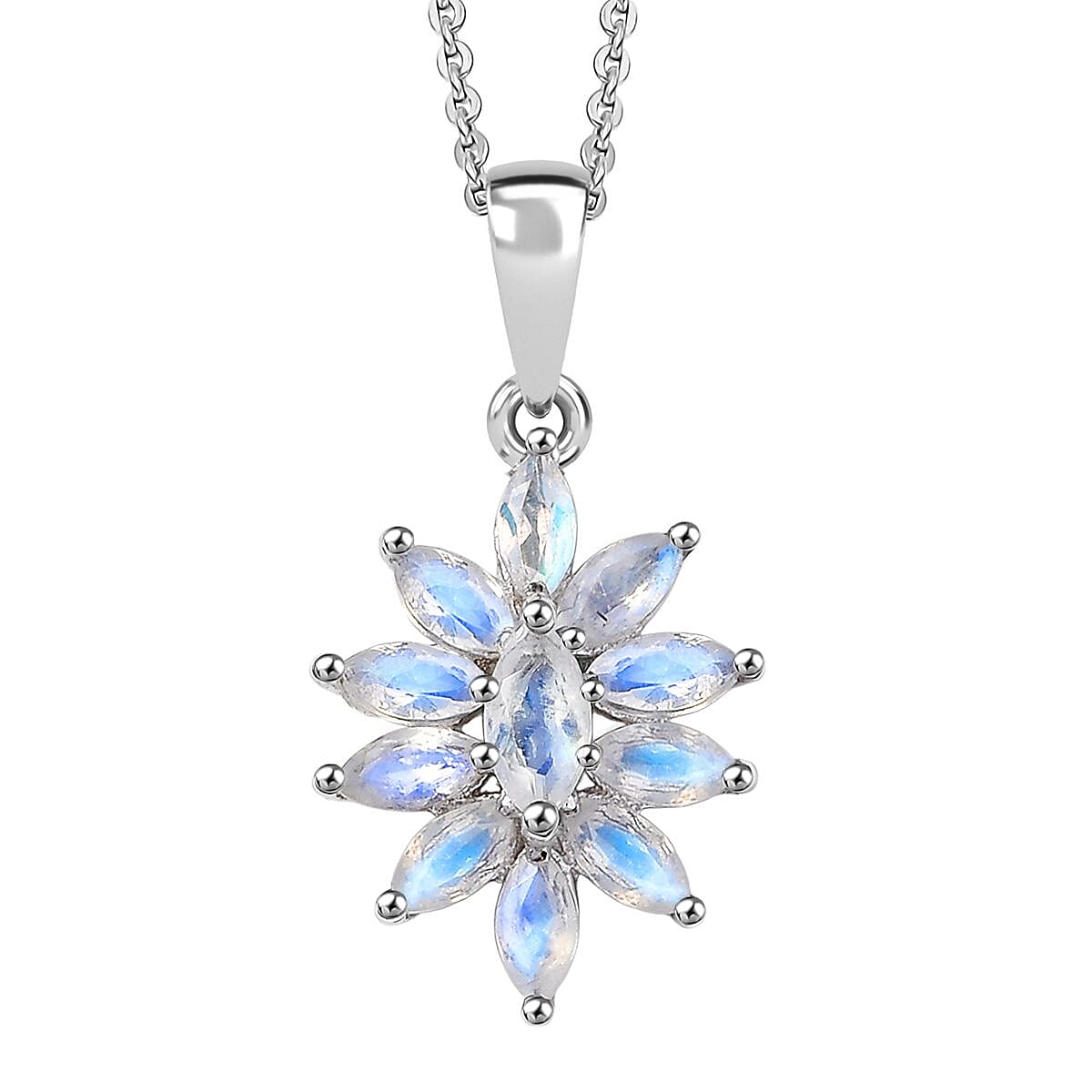 Flower Design Gemstone Pendant Necklace – Rhodium-Plated Sterling Silver