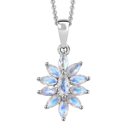 Flower Design Gemstone Pendant Necklace – Rhodium-Plated Sterling Silver