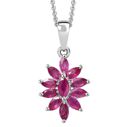Flower Design Gemstone Pendant Necklace – Rhodium-Plated Sterling Silver