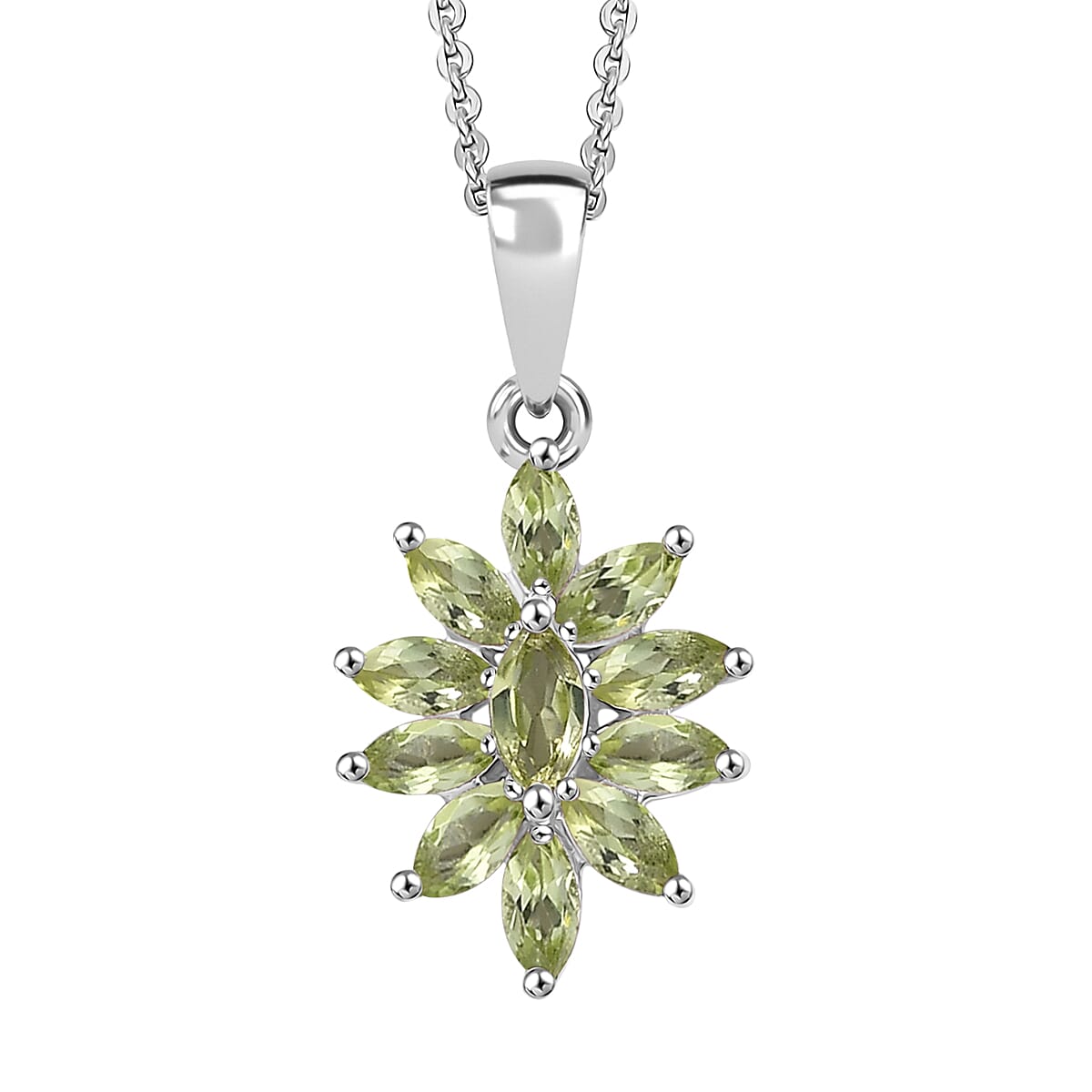 Flower Design Gemstone Pendant Necklace – Rhodium-Plated Sterling Silver