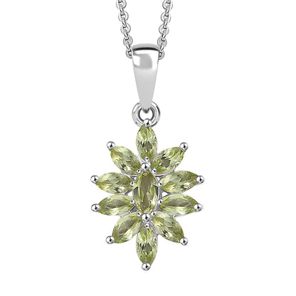 Flower Design Gemstone Pendant Necklace – Rhodium-Plated Sterling Silver