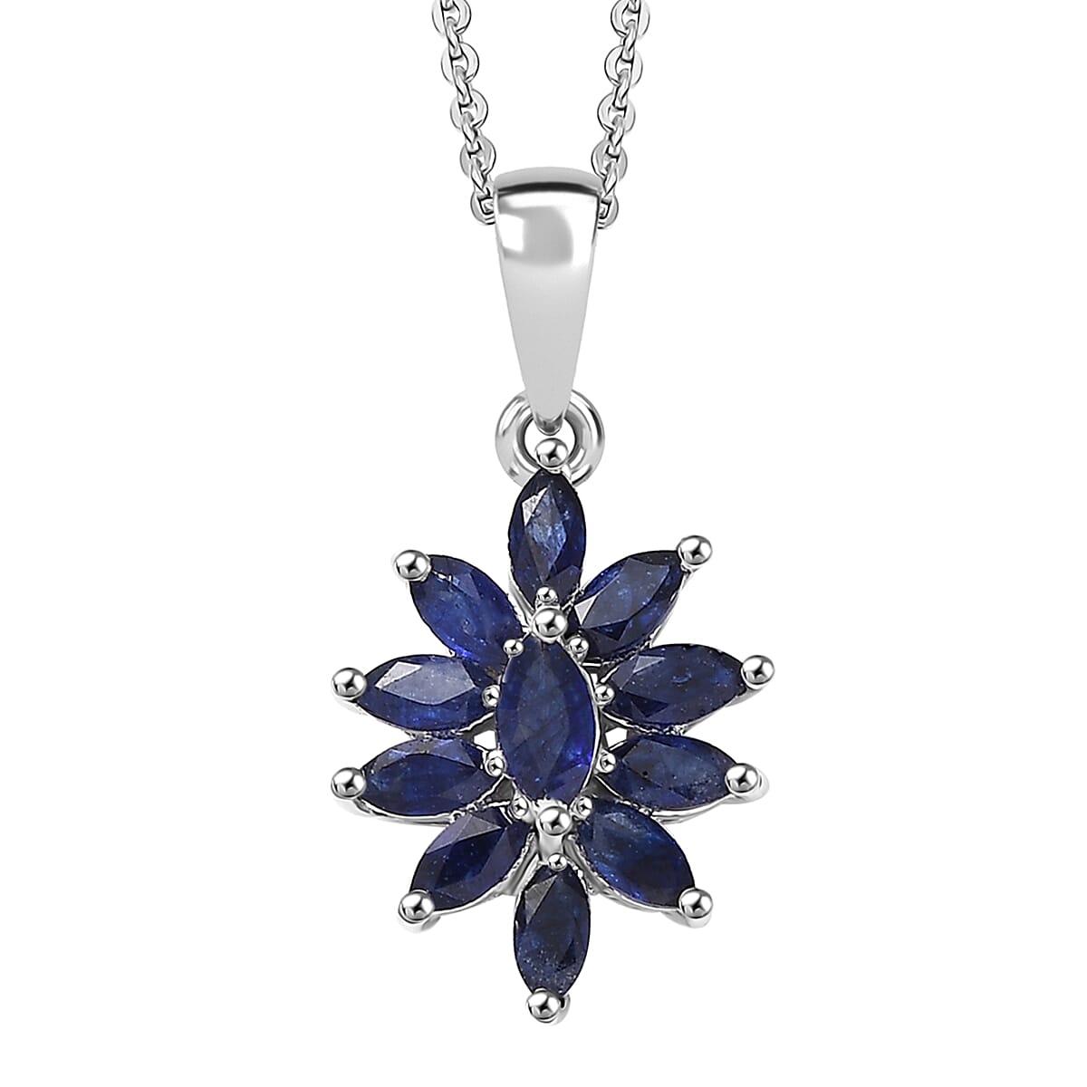Flower Design Gemstone Pendant Necklace – Rhodium-Plated Sterling Silver