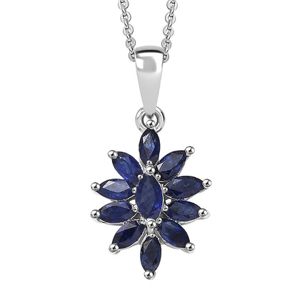 Flower Design Gemstone Pendant Necklace – Rhodium-Plated Sterling Silver