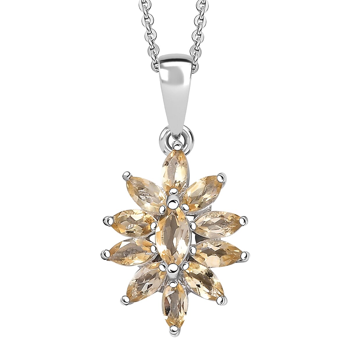Flower Design Gemstone Pendant Necklace – Rhodium-Plated Sterling Silver