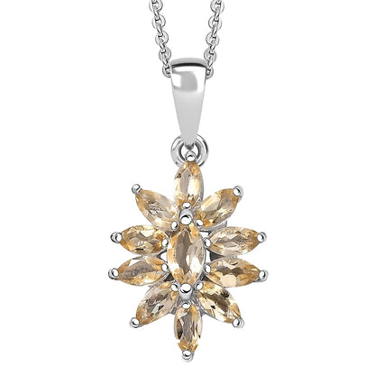 Flower Design Gemstone Pendant Necklace – Rhodium-Plated Sterling Silver