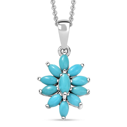 Flower Design Gemstone Pendant Necklace – Rhodium-Plated Sterling Silver
