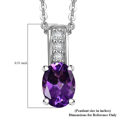Oval Gemstone & White Zircon Pendant Necklace – Rhodium-Plated Sterling Silver
