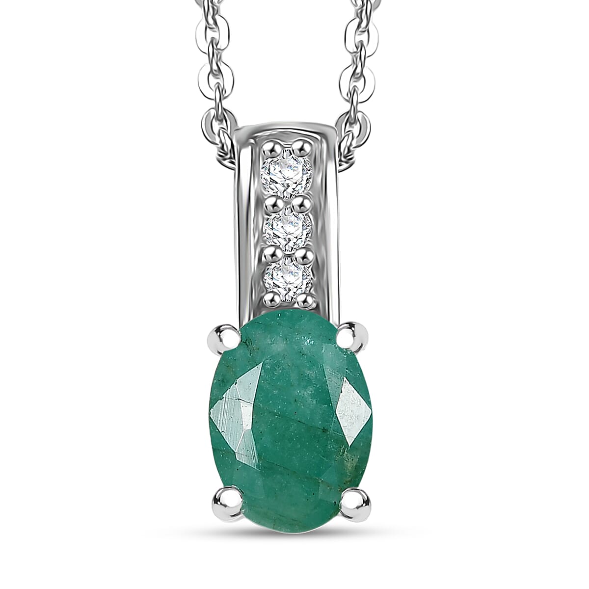 Oval Gemstone & White Zircon Pendant Necklace – Rhodium-Plated Sterling Silver