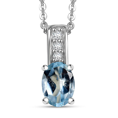 Oval Gemstone & White Zircon Pendant Necklace – Rhodium-Plated Sterling Silver