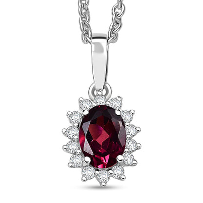Rhodolite Garnet & White Zircon Pendant Necklace – Shine with Elegance in Rhodium-Plated Silver