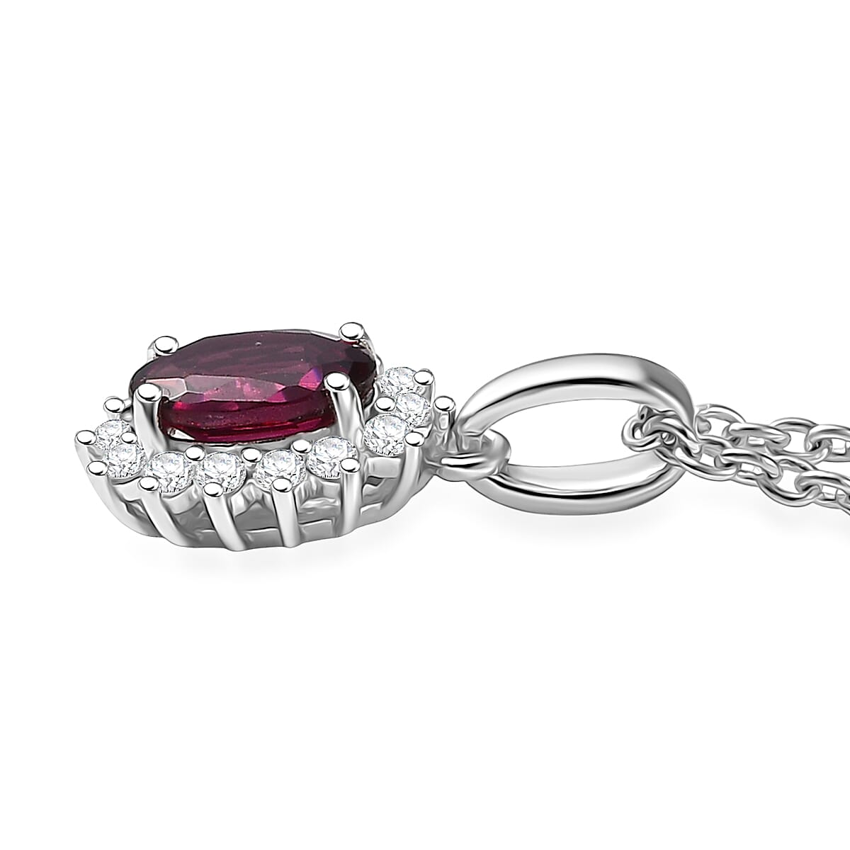 Rhodolite Garnet & White Zircon Pendant Necklace – Shine with Elegance in Rhodium-Plated Silver