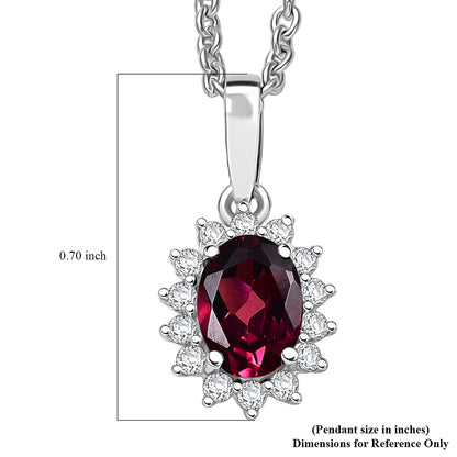 Rhodolite Garnet & White Zircon Pendant Necklace – Shine with Elegance in Rhodium-Plated Silver