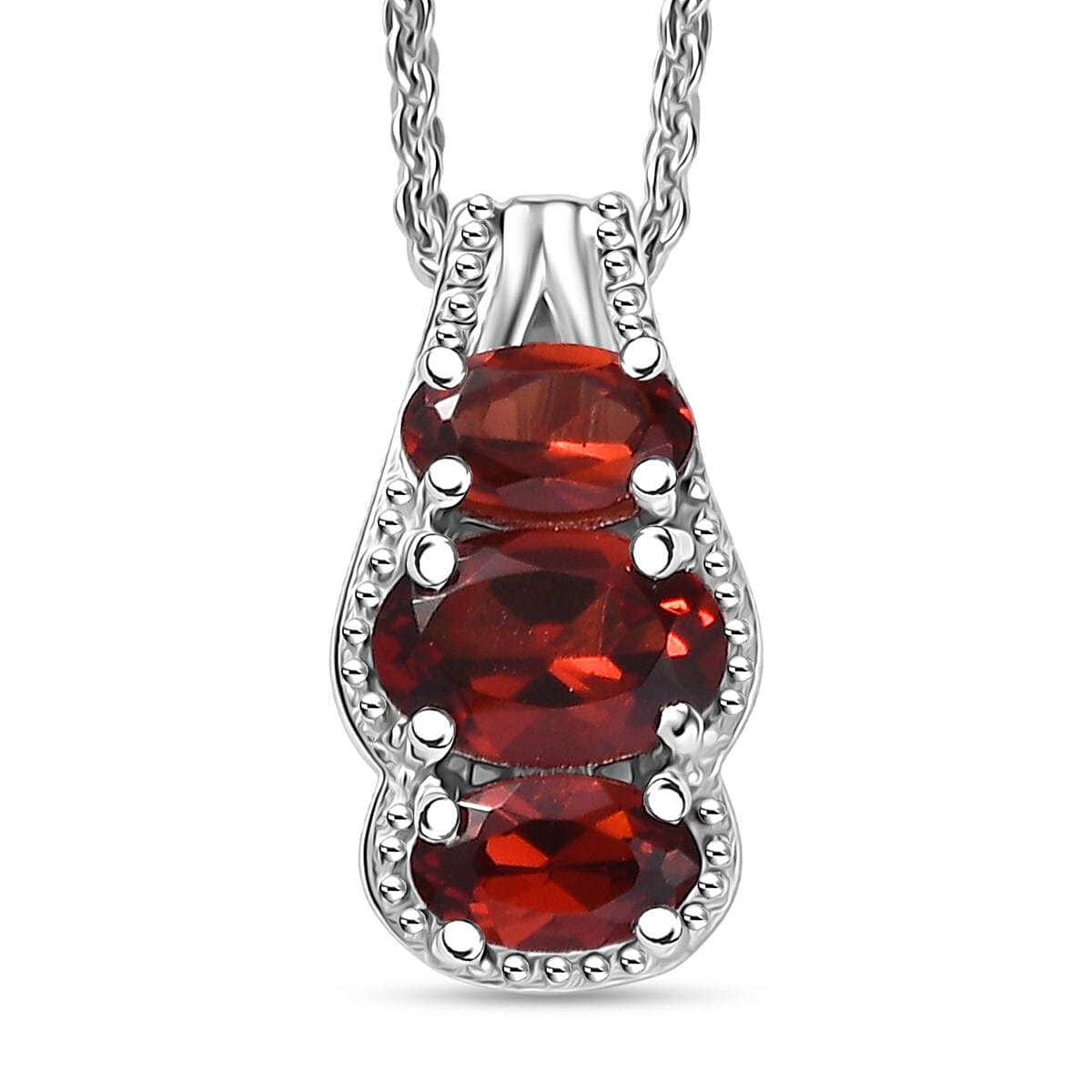 Mozambique Garnet Pendant Necklace – Radiate Elegance in Rhodium-Plated Silver