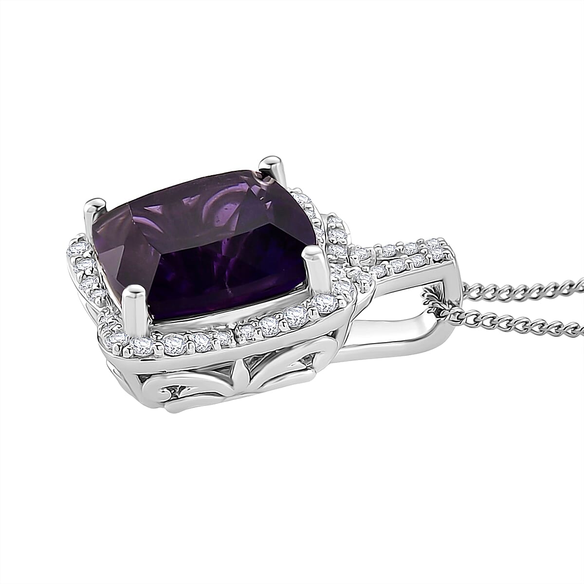 Zambian Amethyst & Moissanite Poinsettia Pendant Necklace — Blooming Elegance & Sparkling Energy