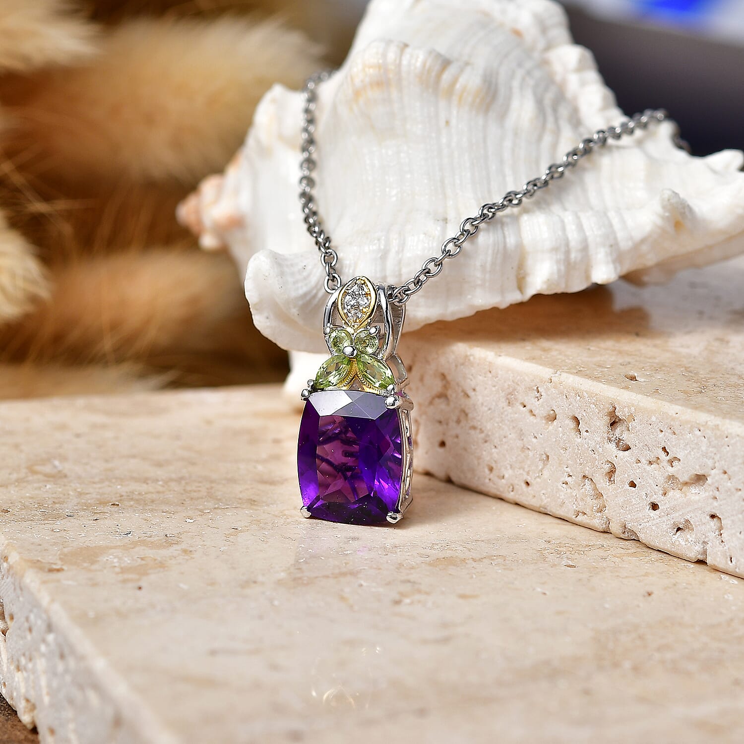 African Amethyst and Multi Gemstone Pendant