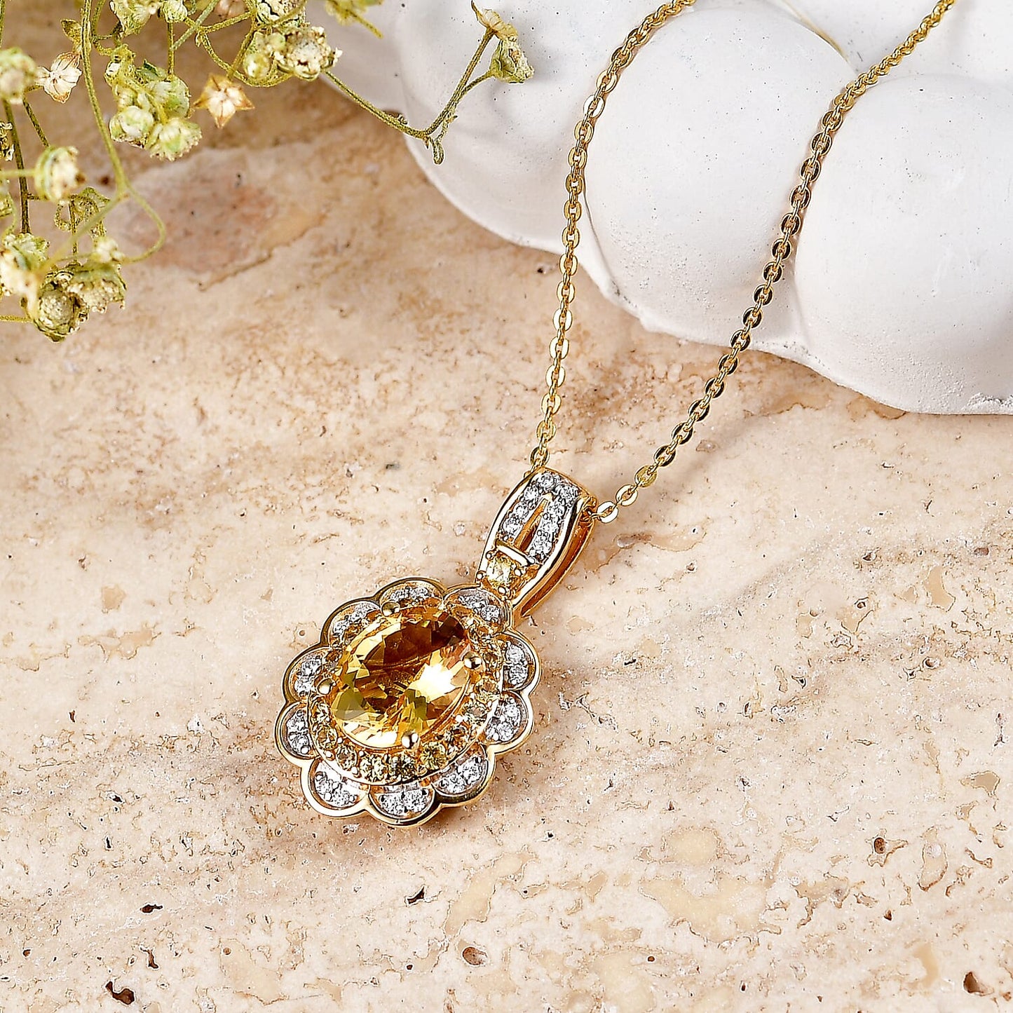 Gemstone Flower Pendant Necklace