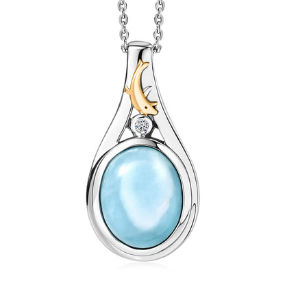 AAA Larimar & Diamond Ocean Joy Pendant Necklace