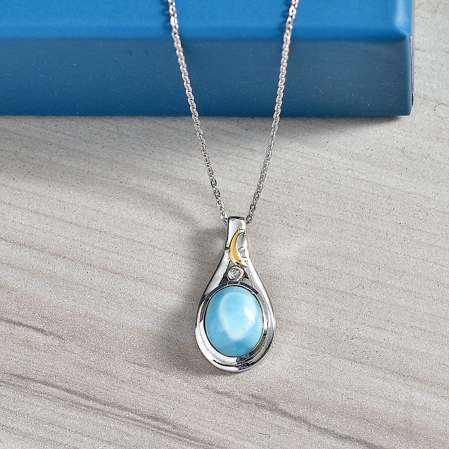 AAA Larimar & Diamond Ocean Joy Pendant Necklace