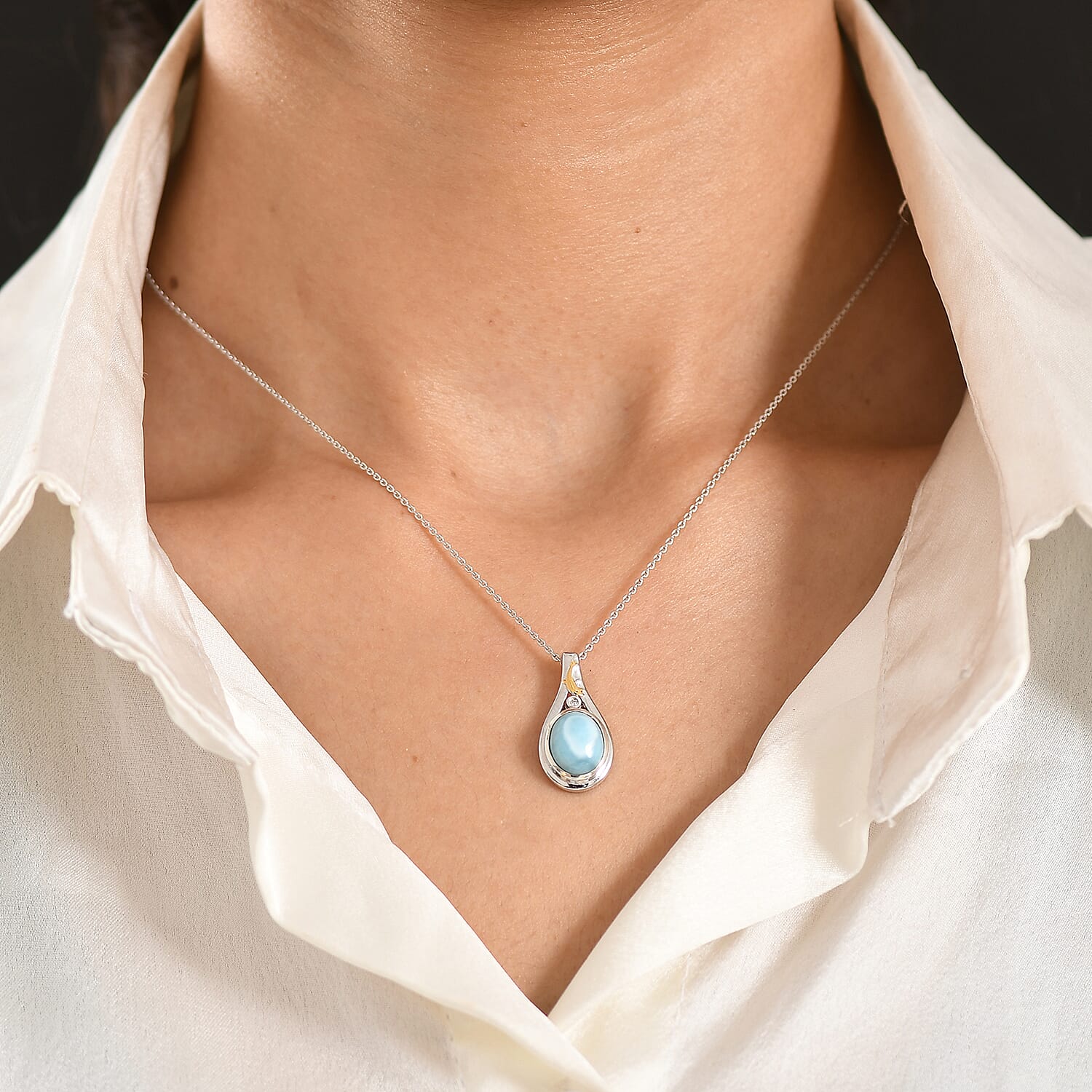 AAA Larimar & Diamond Ocean Joy Pendant Necklace