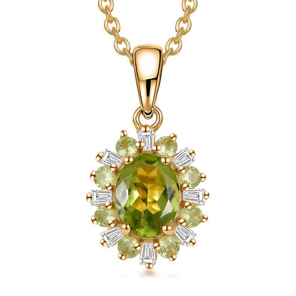 Peridot and Moissanite Sunburst Pendant Necklace