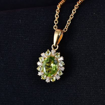 Peridot and Moissanite Sunburst Pendant Necklace