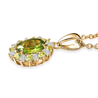 Peridot and Moissanite Sunburst Pendant Necklace