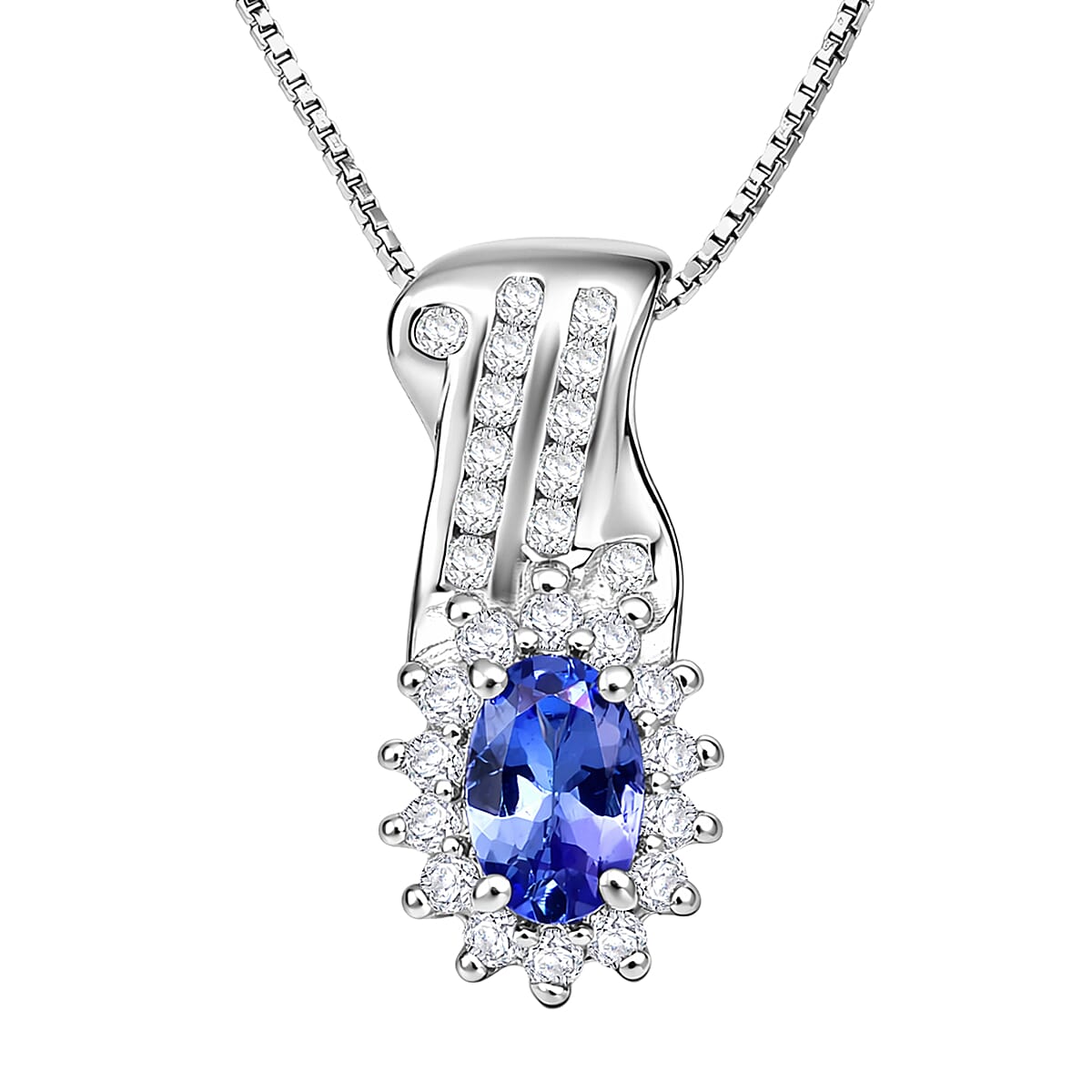 Tanzanite and White Zircon Halo Pendant