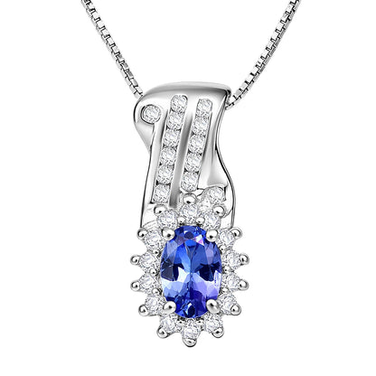 Tanzanite and White Zircon Halo Pendant
