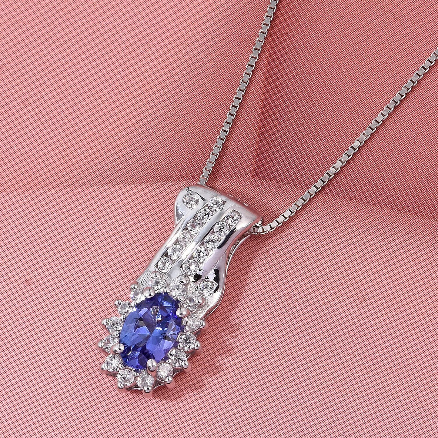 Tanzanite and White Zircon Halo Pendant