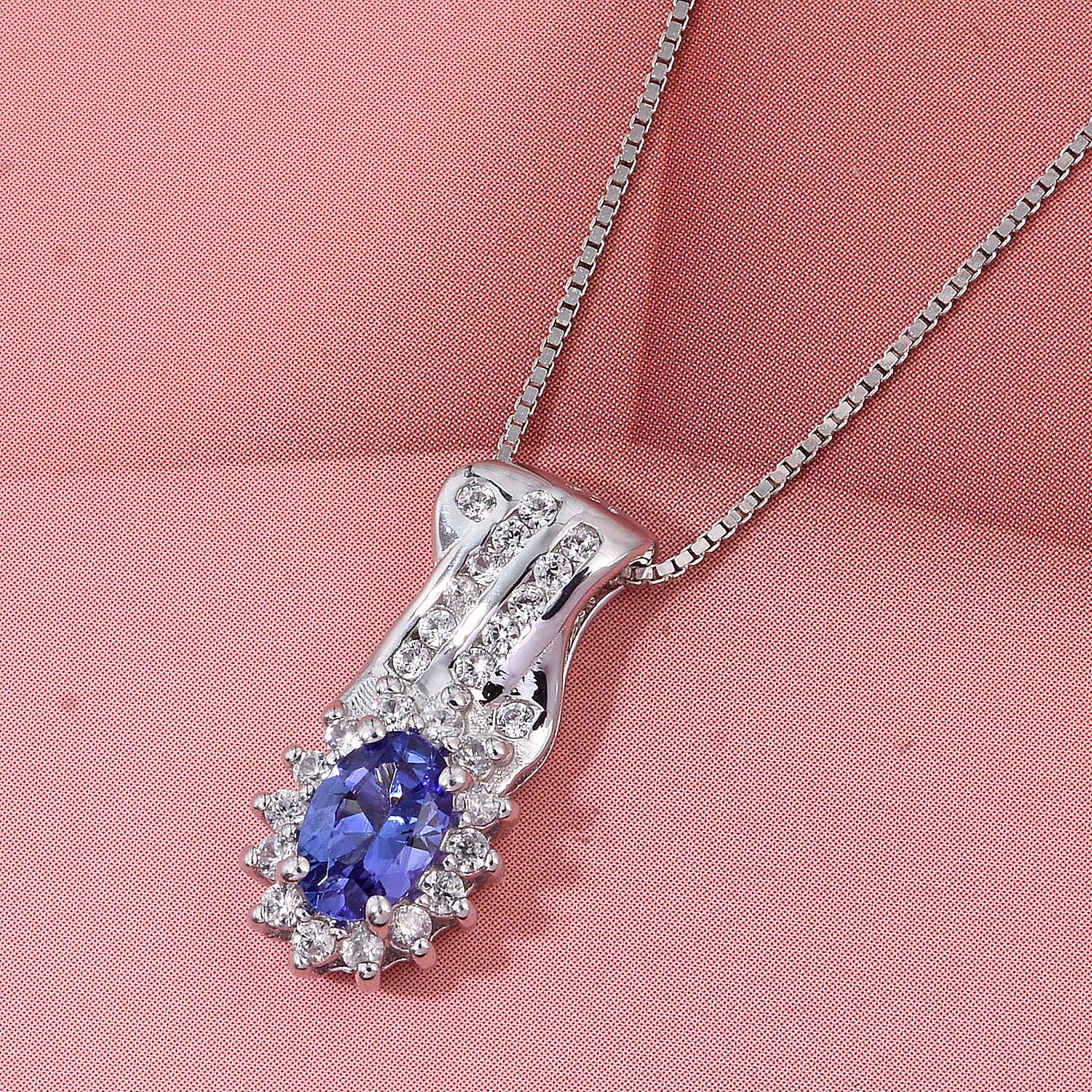 Tanzanite and White Zircon Halo Pendant