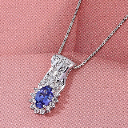 Tanzanite and White Zircon Halo Pendant