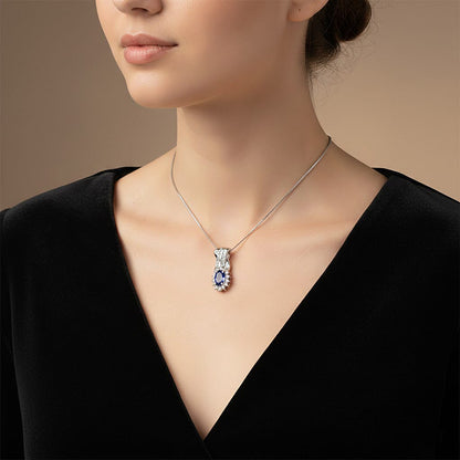 Tanzanite and White Zircon Halo Pendant