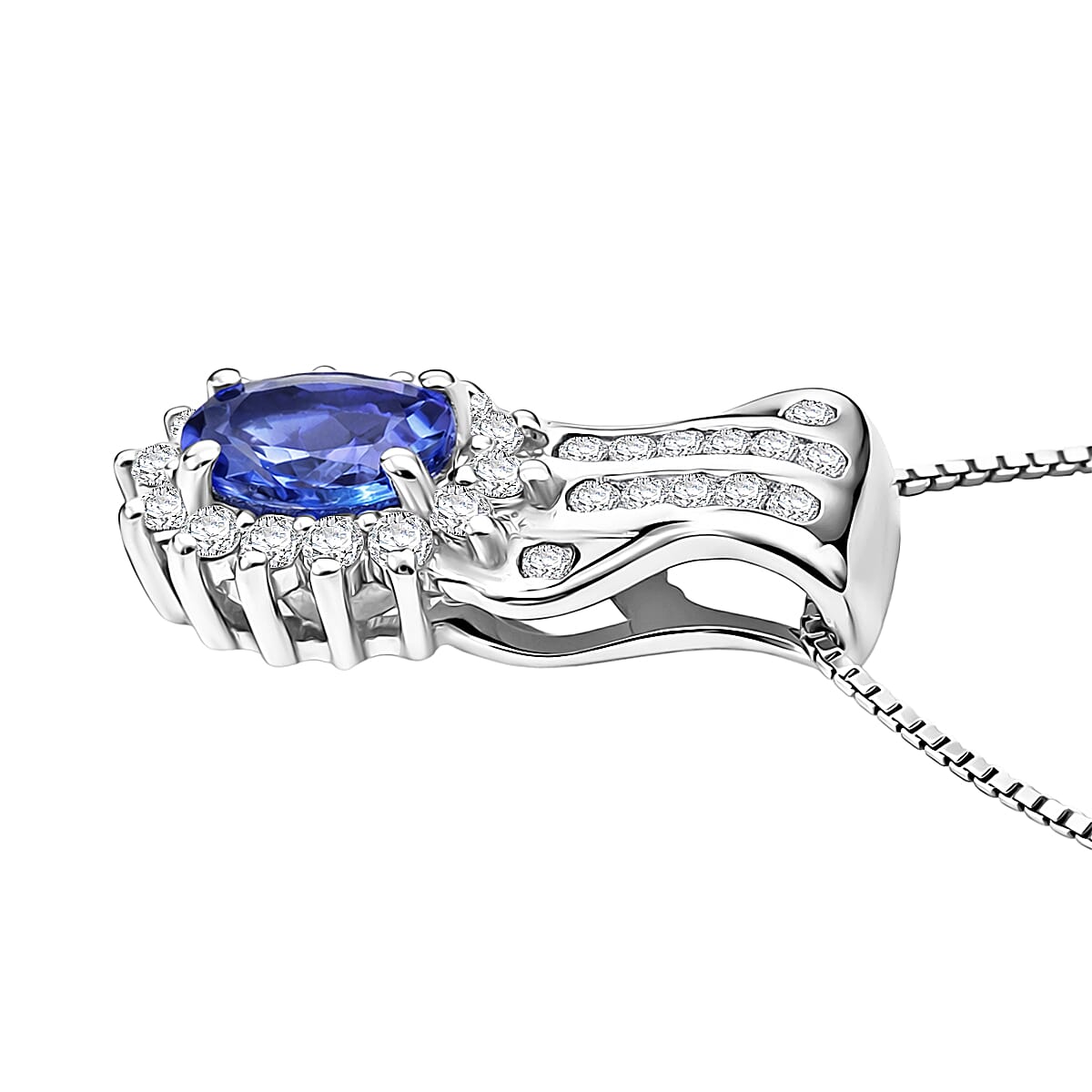Tanzanite and White Zircon Halo Pendant