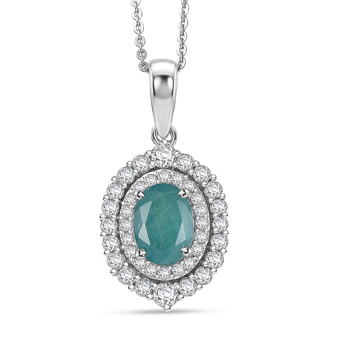 Grandidierite and Moissanite Halo Pendant