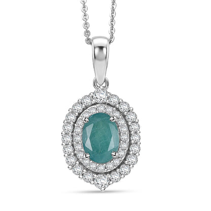 Grandidierite and Moissanite Halo Pendant
