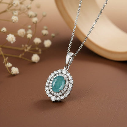Grandidierite and Moissanite Halo Pendant