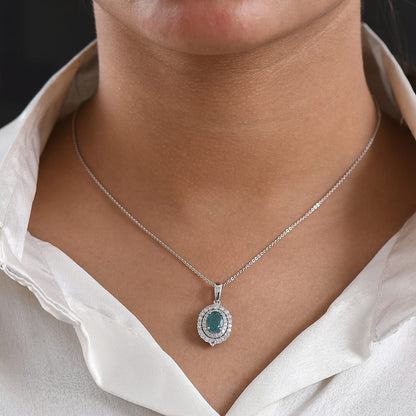 Grandidierite and Moissanite Halo Pendant