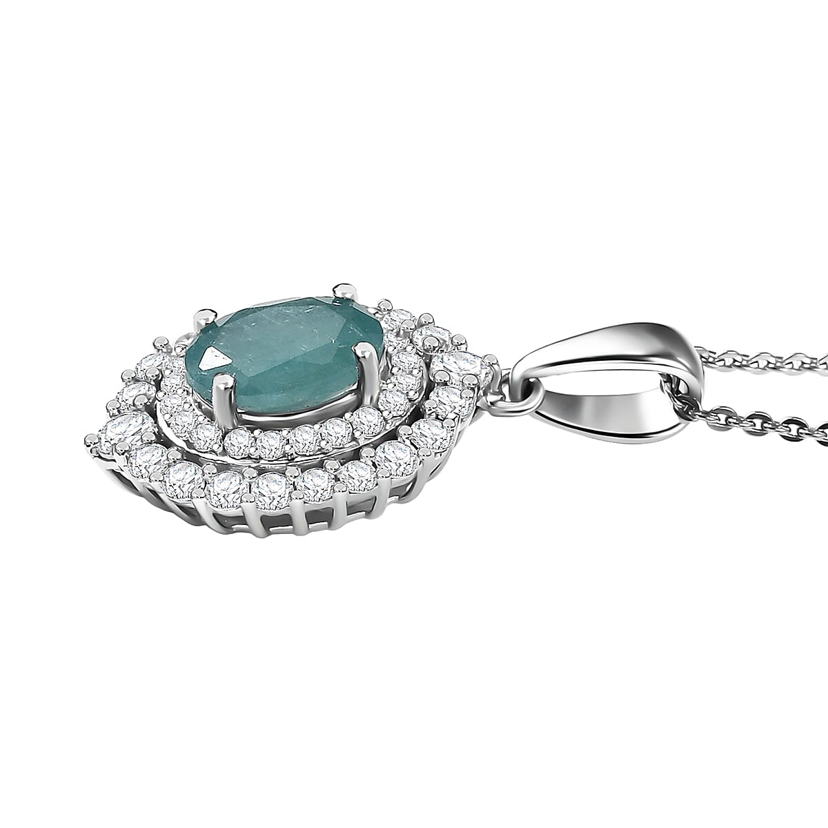 Grandidierite and Moissanite Halo Pendant