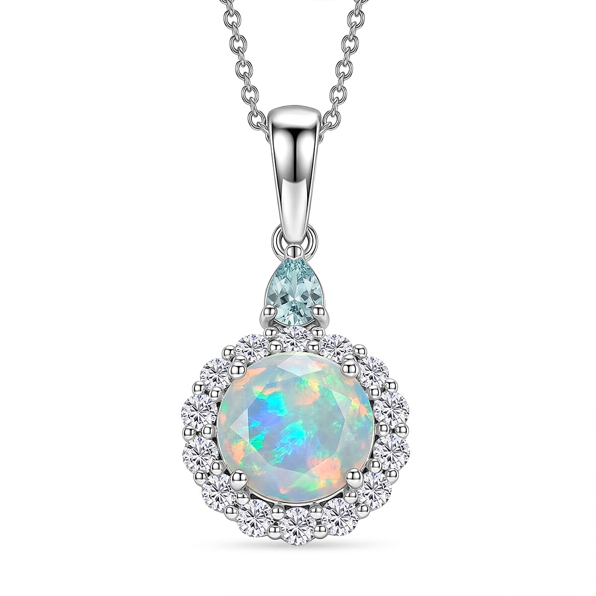 Opal with Blue and White Moissanite Pendant