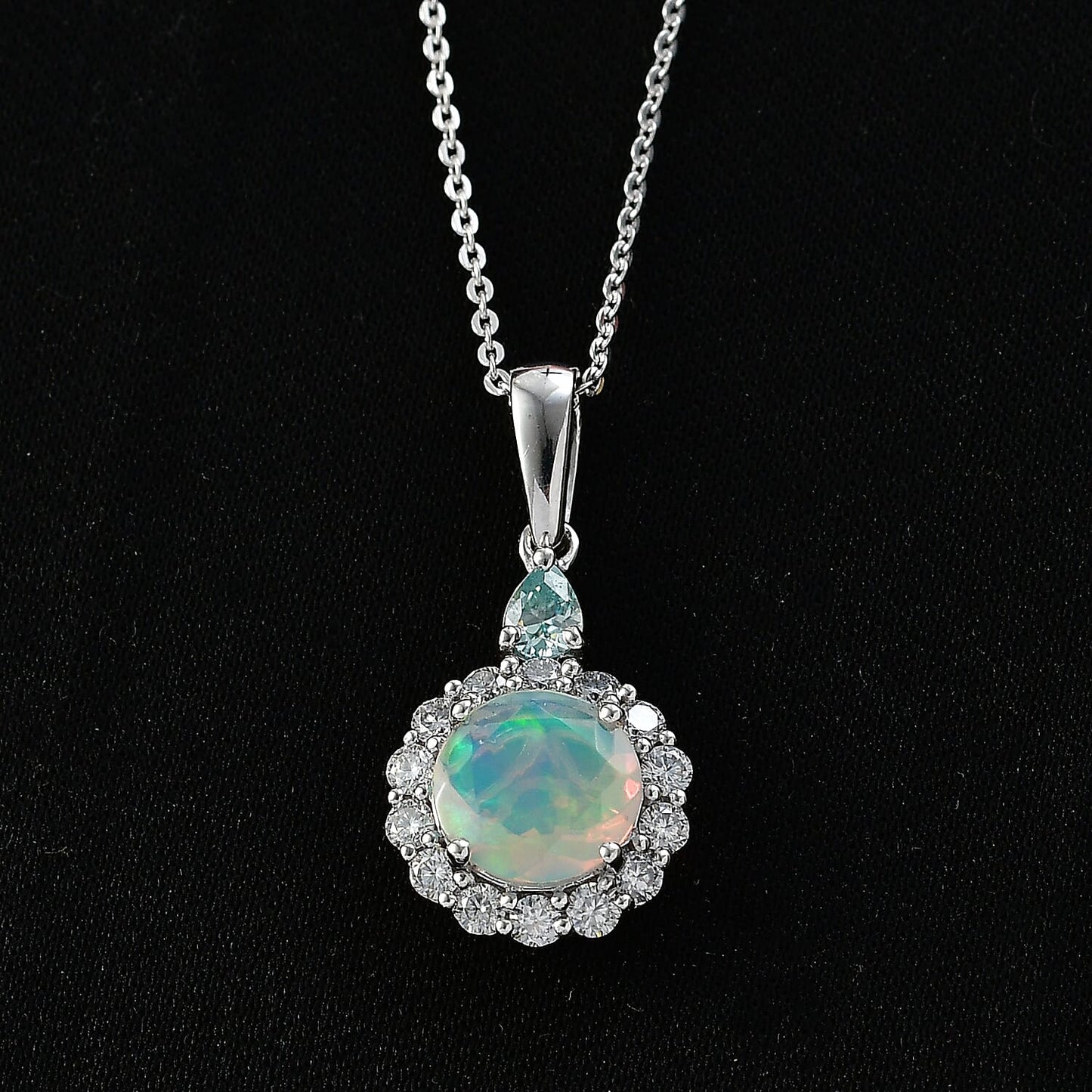 Opal with Blue and White Moissanite Pendant