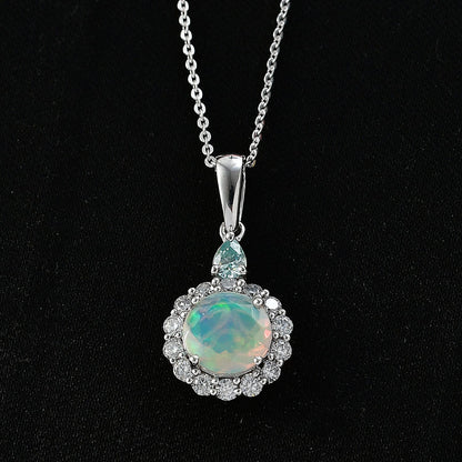 Opal with Blue and White Moissanite Pendant