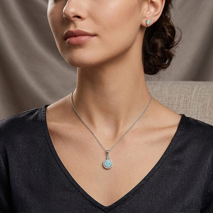 Opal with Blue and White Moissanite Pendant
