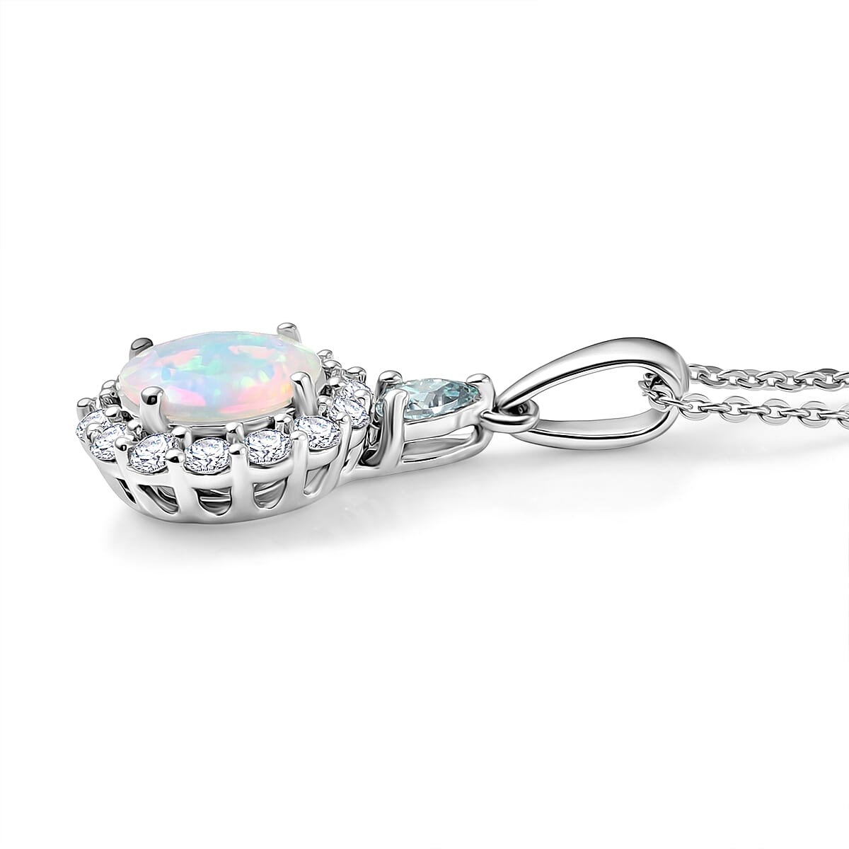 Opal with Blue and White Moissanite Pendant