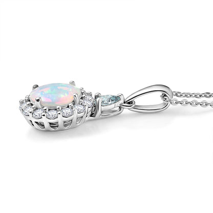 Opal with Blue and White Moissanite Pendant