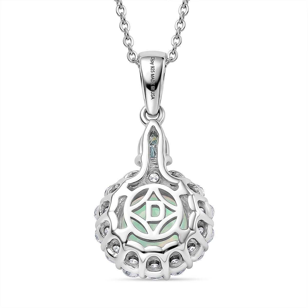 Opal with Blue and White Moissanite Pendant
