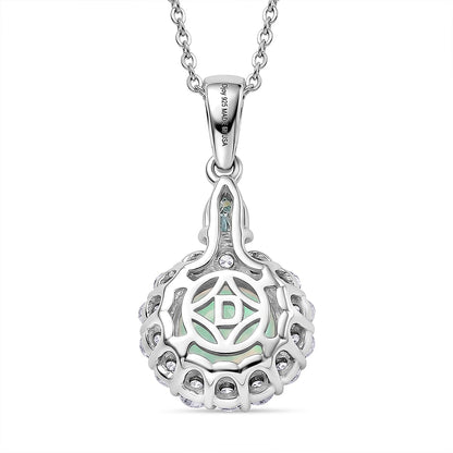 Opal with Blue and White Moissanite Pendant